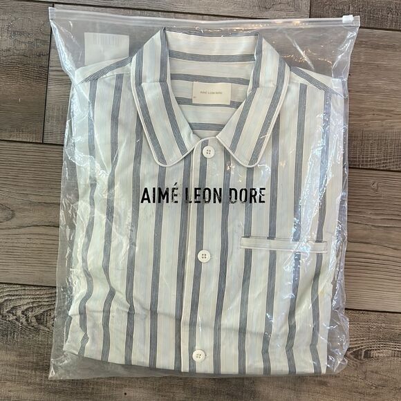 Aime Leon Dore Blue Cream Striped Button Front Pajama Style Shirt Size M NWT - Picture 6 of 6
